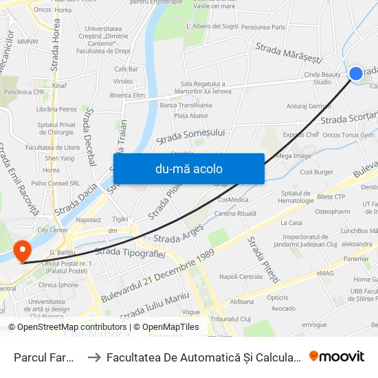 Harta de Parcul Farmec către Facultatea De Automatică Și Calculatoare