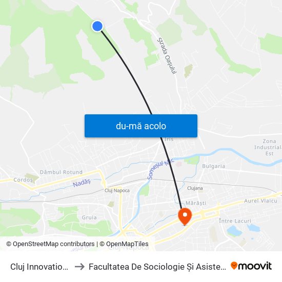 Harta de Cluj Innovation Park către Facultatea De Sociologie Și Asistență Socială