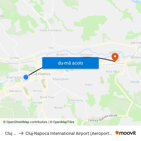 Harta de Cluj Arena către Cluj-Napoca International Airport (Aeroportul Internațional Avram Iancu Cluj)