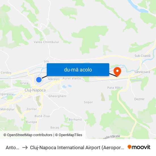 Harta de Anton Pann către Cluj-Napoca International Airport (Aeroportul Internațional Avram Iancu Cluj)