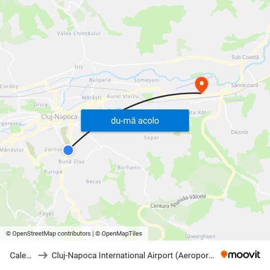 Harta de Calea Turzii către Cluj-Napoca International Airport (Aeroportul Internațional Avram Iancu Cluj)