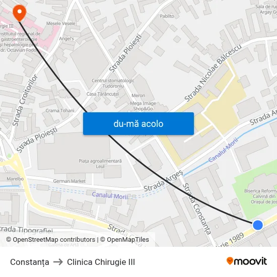 Harta de Constanța către Clinica Chirugie III