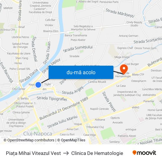 Harta de Piața Mihai Viteazul Vest către Clinica De Hematologie