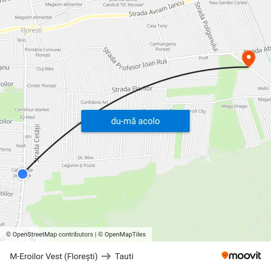 Harta de M-Eroilor Vest (Florești) către Tauti