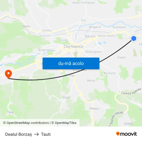 Harta de Dealul Borzaș către Tauti