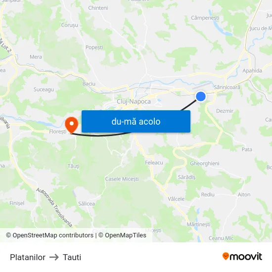 Harta de Platanilor către Tauti