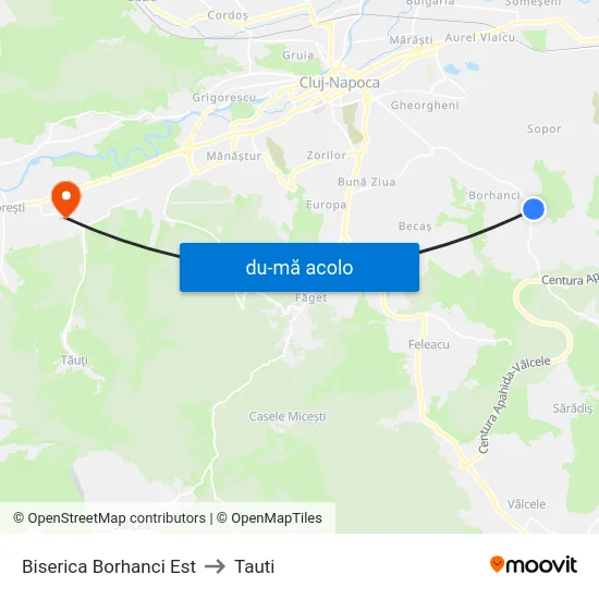 Harta de Biserica Borhanci Est către Tauti