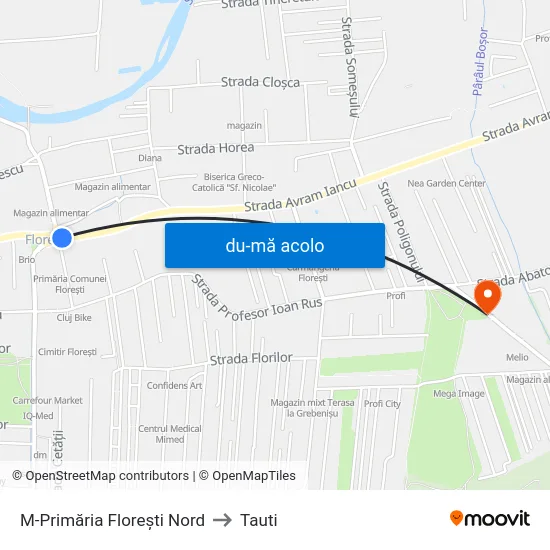 Harta de M-Primăria Florești Nord către Tauti