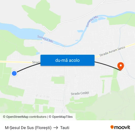 Harta de M-Șesul De Sus (Florești) către Tauti