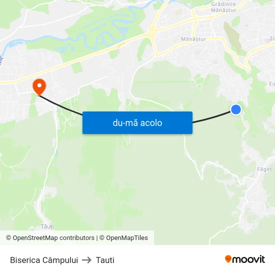 Harta de Biserica Câmpului către Tauti