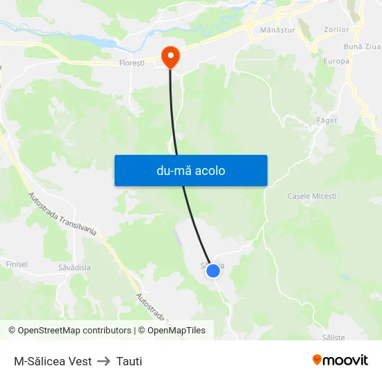 Harta de M-Sălicea Vest către Tauti