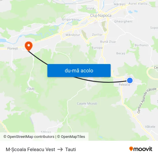 Harta de M-Școala Feleacu Vest către Tauti