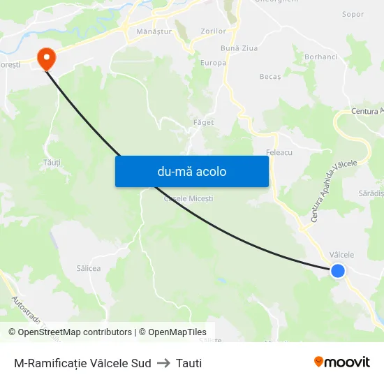 Harta de M-Ramificație Vâlcele Sud către Tauti