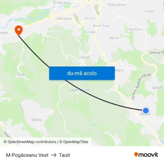 Harta de M-Pogăceanu Vest către Tauti