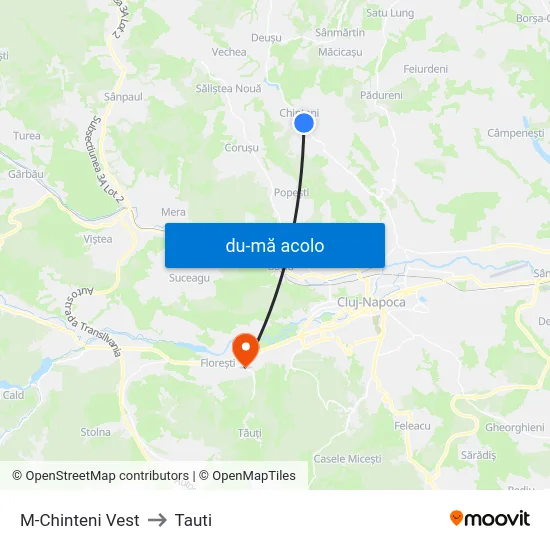 Harta de M-Chinteni Vest către Tauti