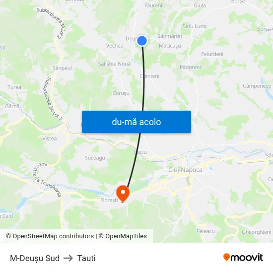 Harta de M-Deușu Sud către Tauti