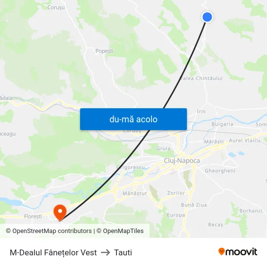 Harta de M-Dealul Fânețelor Vest către Tauti