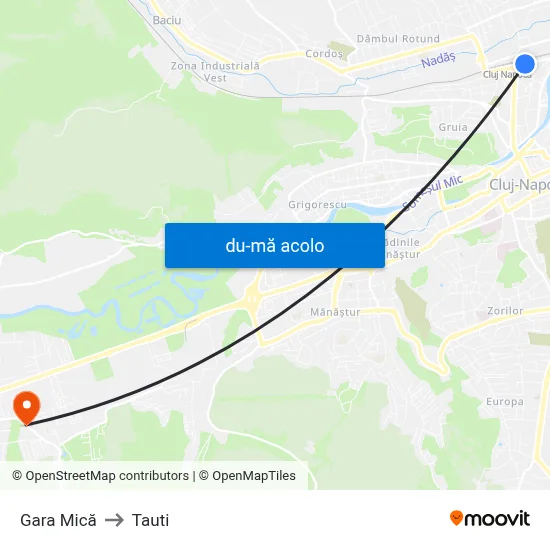 Harta de Gara Mică către Tauti