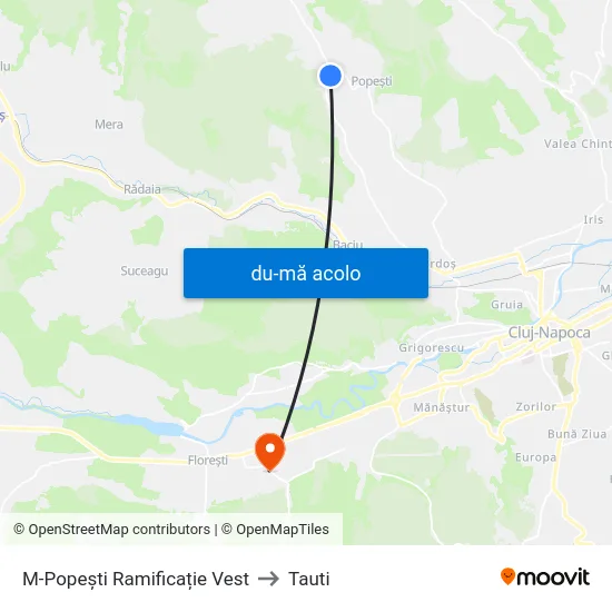 Harta de M-Popești Ramificație Vest către Tauti