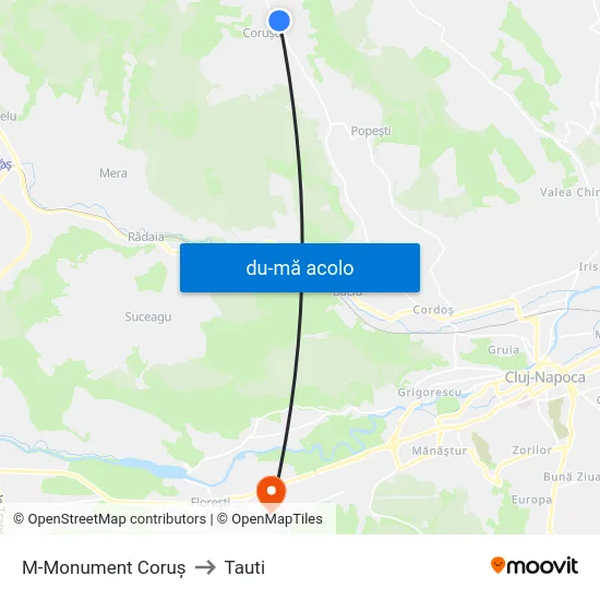 Harta de M-Monument Coruș către Tauti