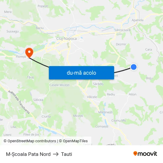 Harta de M-Școala Pata Nord către Tauti