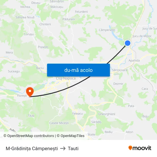 Harta de M-Grădinița Câmpenești către Tauti