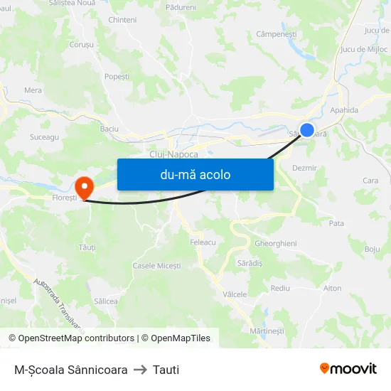 Harta de M-Școala Sânnicoara către Tauti