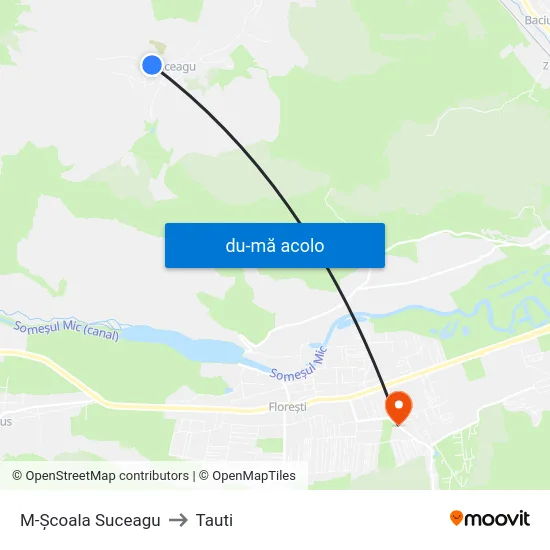 Harta de M-Școala Suceagu către Tauti