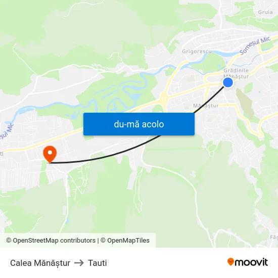 Harta de Calea Mănăștur către Tauti