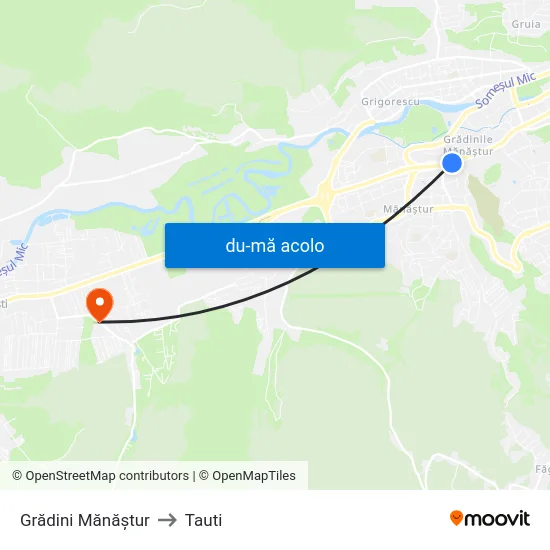 Harta de Grădini Mănăștur către Tauti