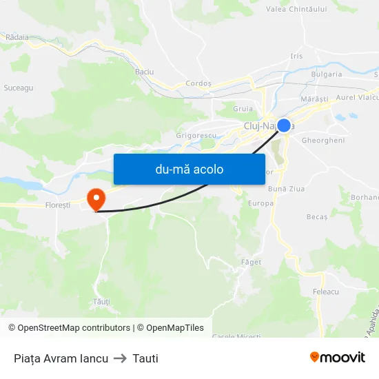 Harta de Piața Avram Iancu către Tauti