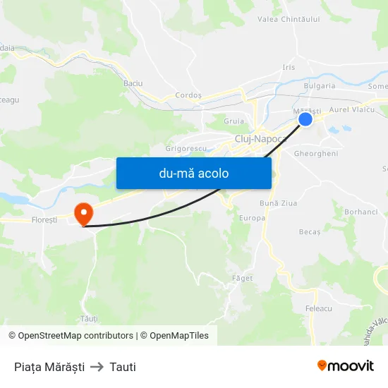 Harta de Piața Mărăști către Tauti
