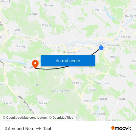 Harta de ✈ Aeroport Nord către Tauti