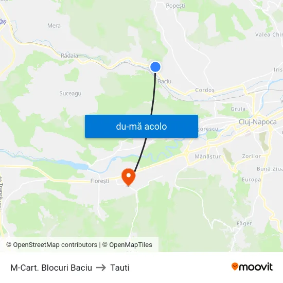 Harta de M-Cart. Blocuri Baciu către Tauti