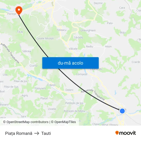 Harta de Piața Romană către Tauti