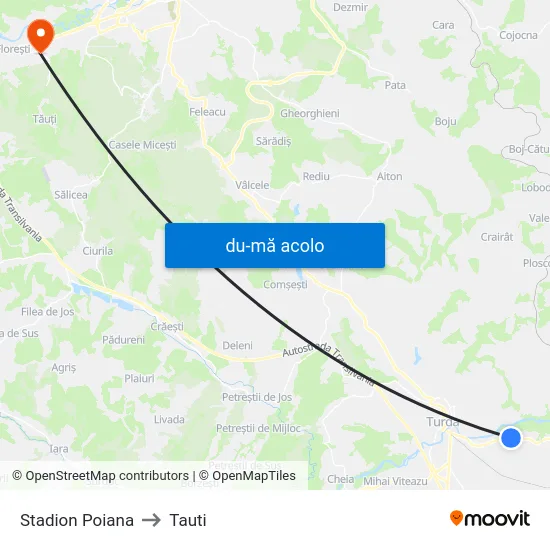 Harta de Stadion Poiana către Tauti