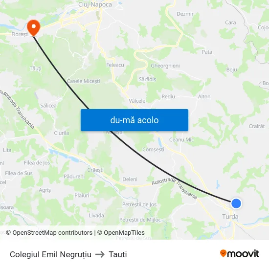 Harta de Colegiul Emil Negruțiu către Tauti