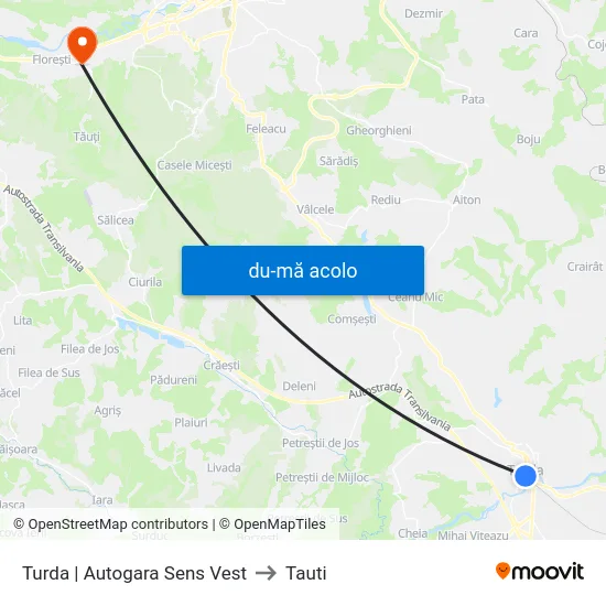 Harta de Turda | Autogara Sens Vest către Tauti