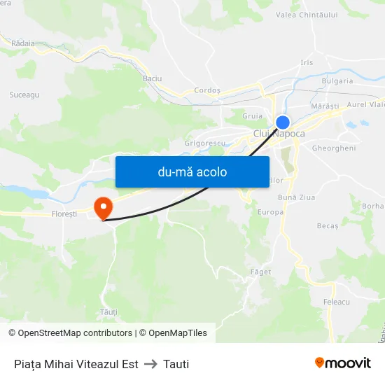 Harta de Piața Mihai Viteazul Est către Tauti