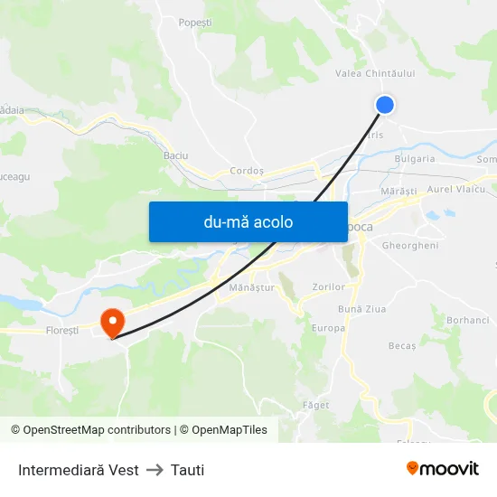 Harta de Intermediară Vest către Tauti