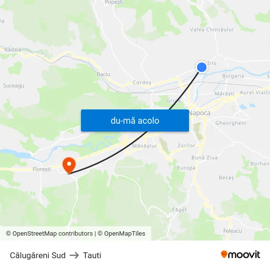 Harta de Călugăreni Sud către Tauti