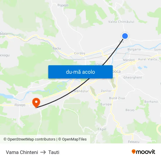 Harta de Vama Chinteni către Tauti