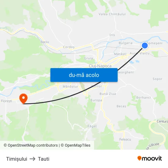 Harta de Timișului către Tauti