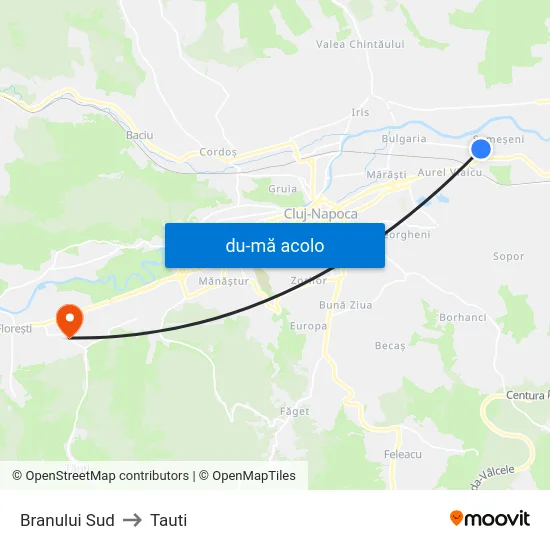 Harta de Branului Sud către Tauti