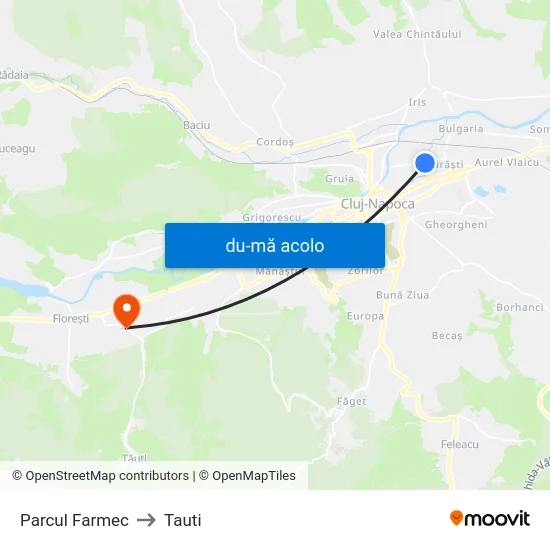 Harta de Parcul Farmec către Tauti