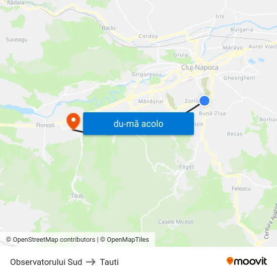 Harta de Observatorului Sud către Tauti