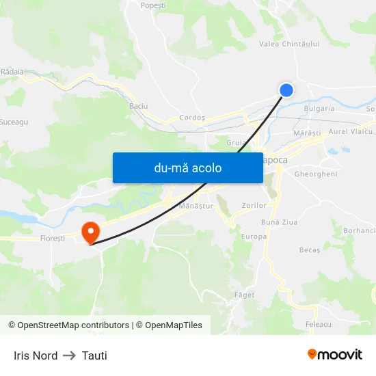 Harta de Iris Nord către Tauti