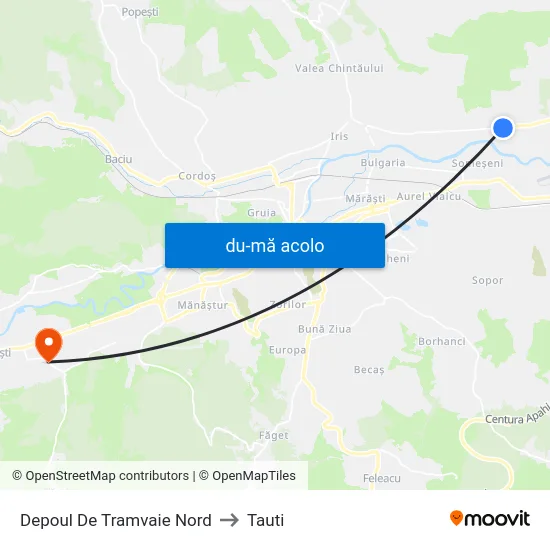 Harta de Depoul De Tramvaie Nord către Tauti