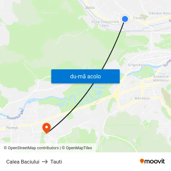 Harta de Calea Baciului către Tauti