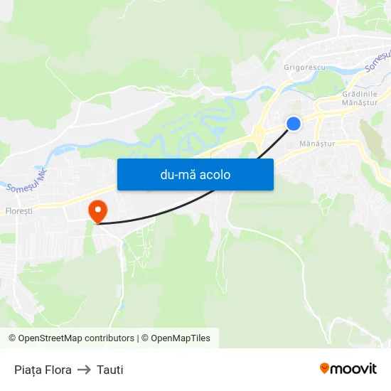 Harta de Piața Flora către Tauti